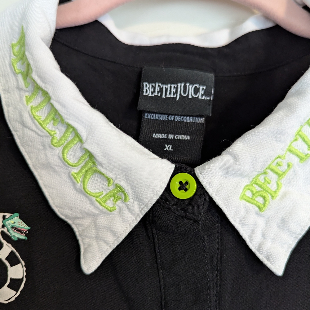 Beetlejuice Black and White Button Up Shirt - Picture 3 of 5